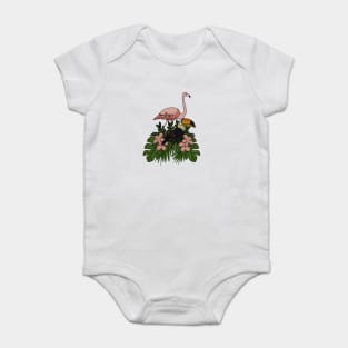 Toucan Bird Flamingo Bird Floral Palm Leaves Baby Bodysuit